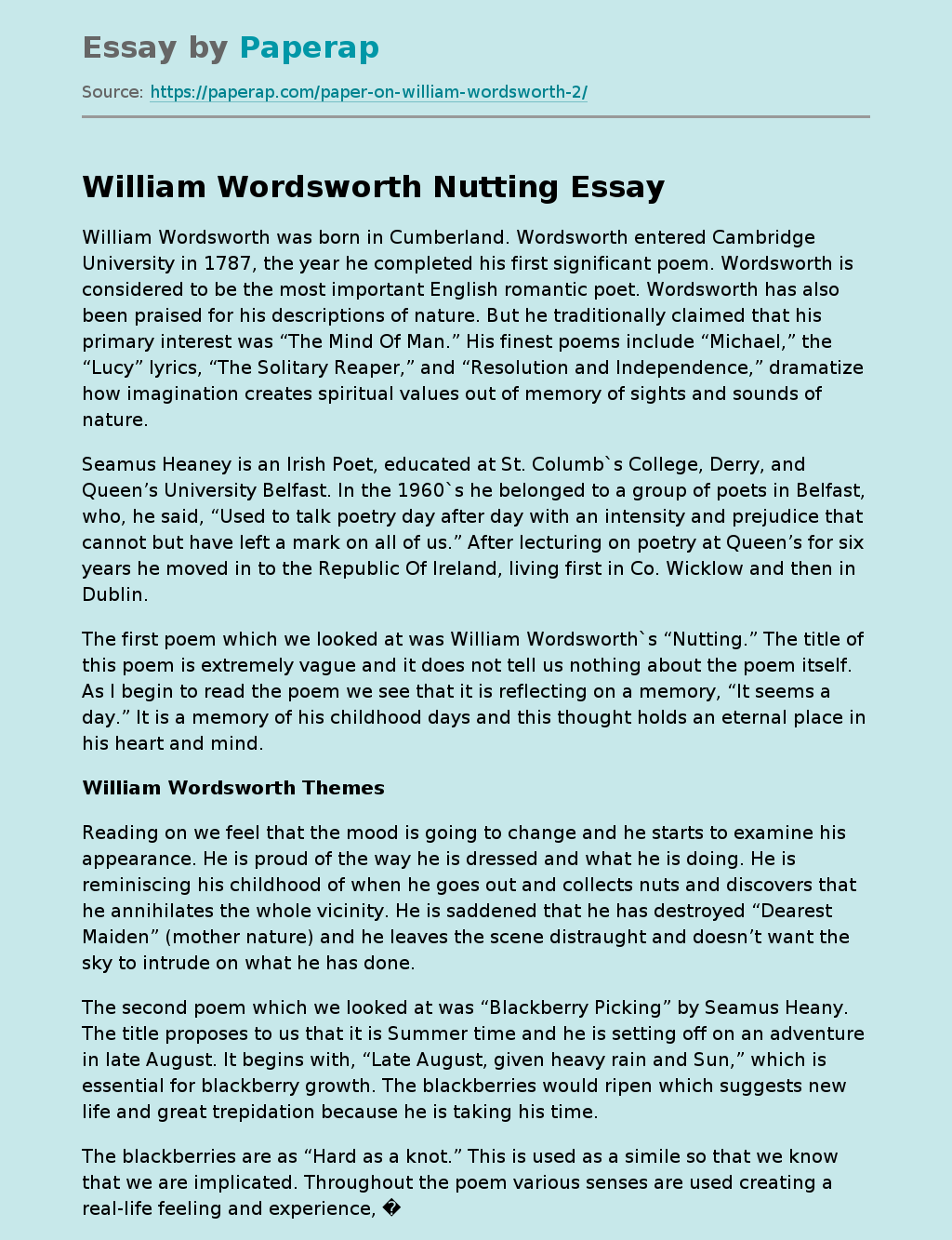 William Wordsworth Themes