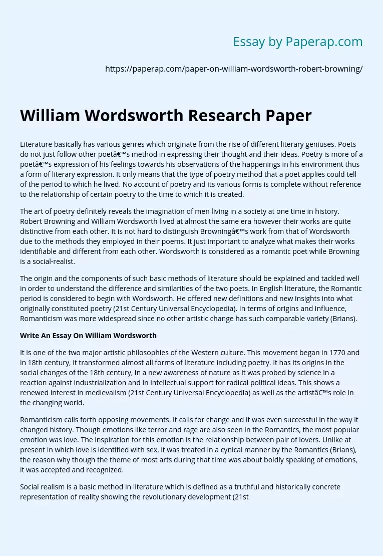 William Wordsworth Research Paper