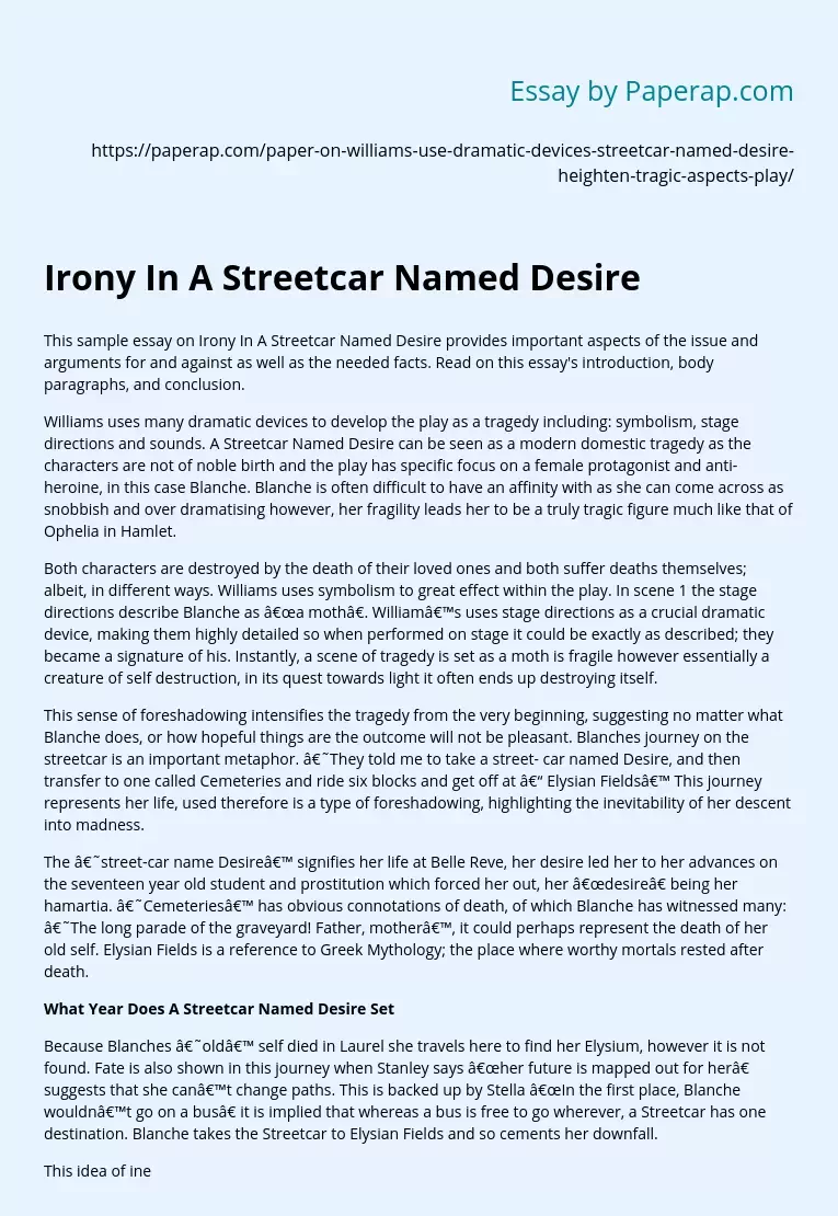Irony In A Streetcar Named Desire