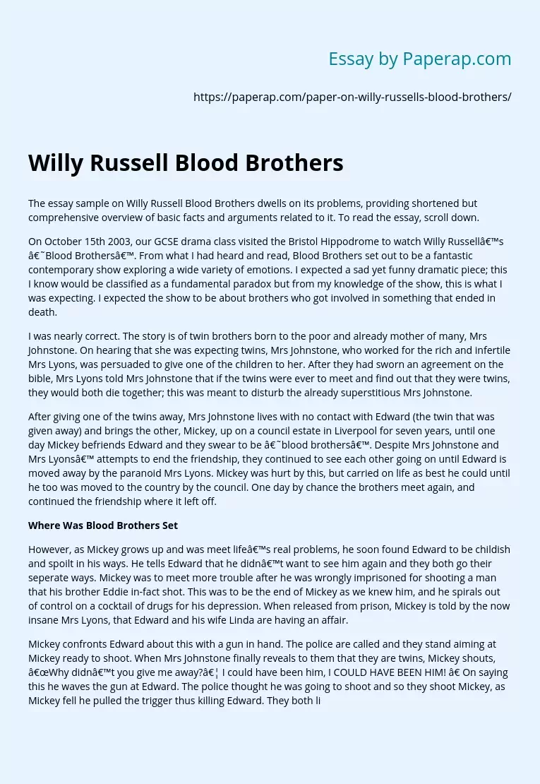 Willy Russell Blood Brothers