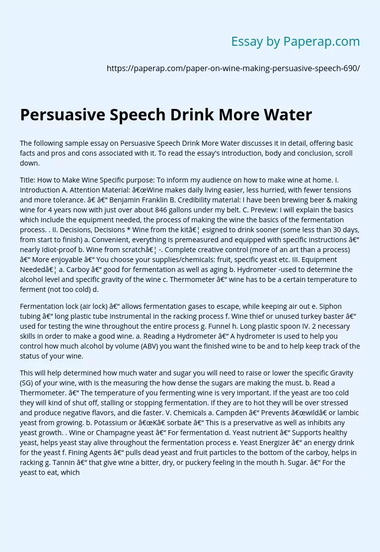 Persuasive Speech Drink More Water