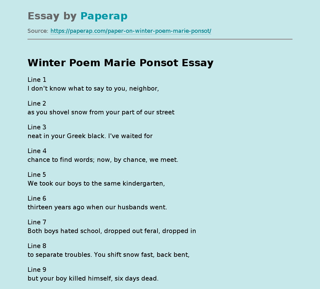 Winter Poem Marie Ponsot
