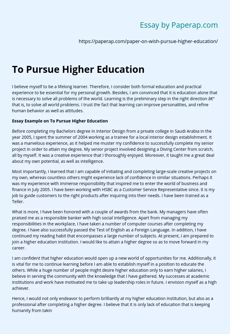 To Pursue Higher Education