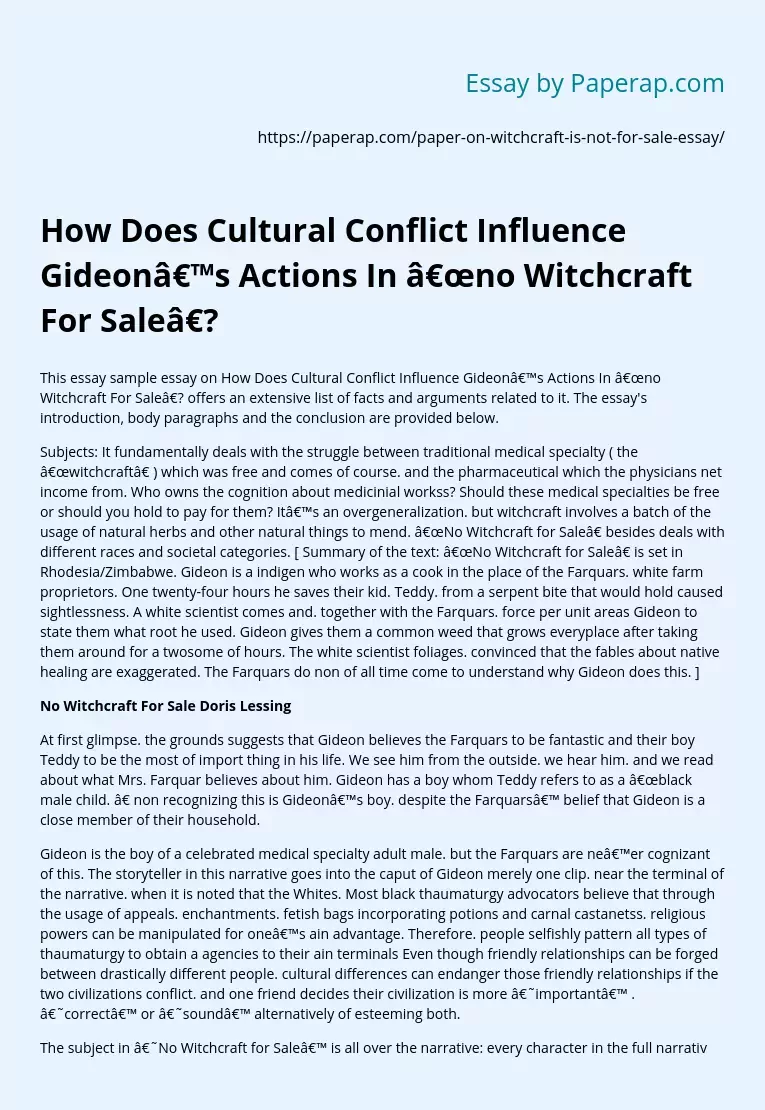 How Does Cultural Conflict Influence Gideon’s Actions In “no Witchcraft For Sale”?
