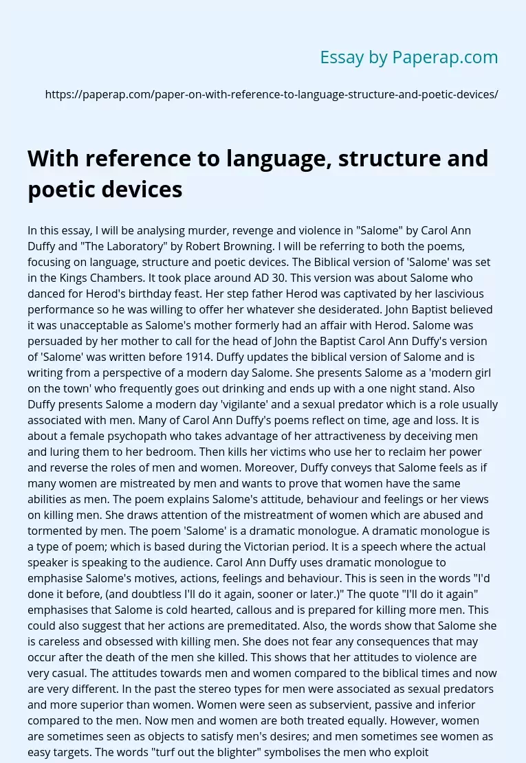 With reference to language, structure and poetic devices