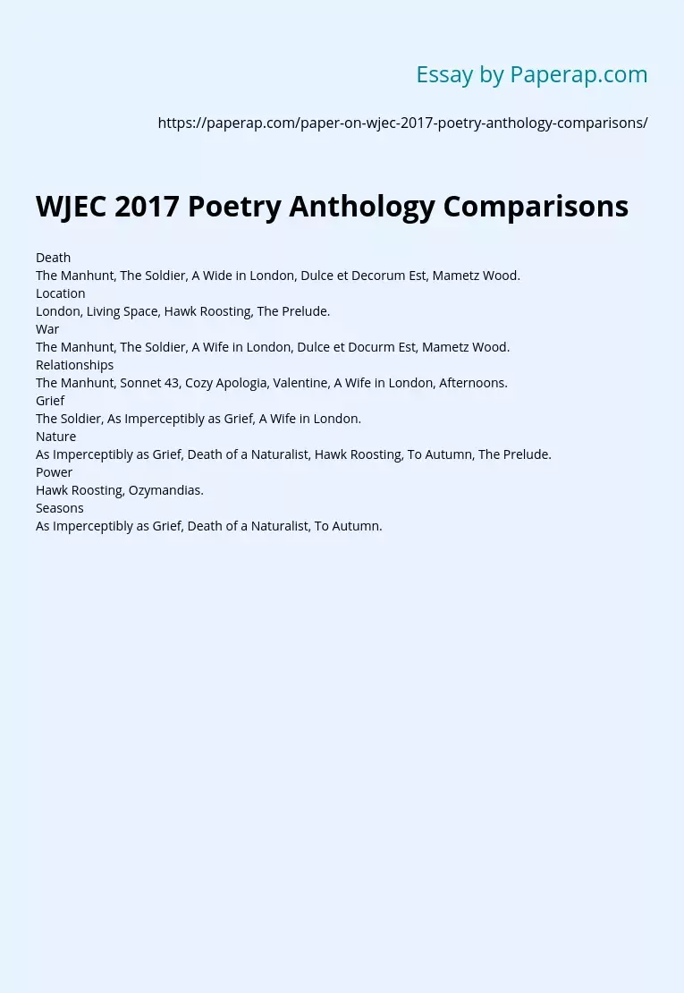 WJEC 2017 Poetry Anthology Comparisons
