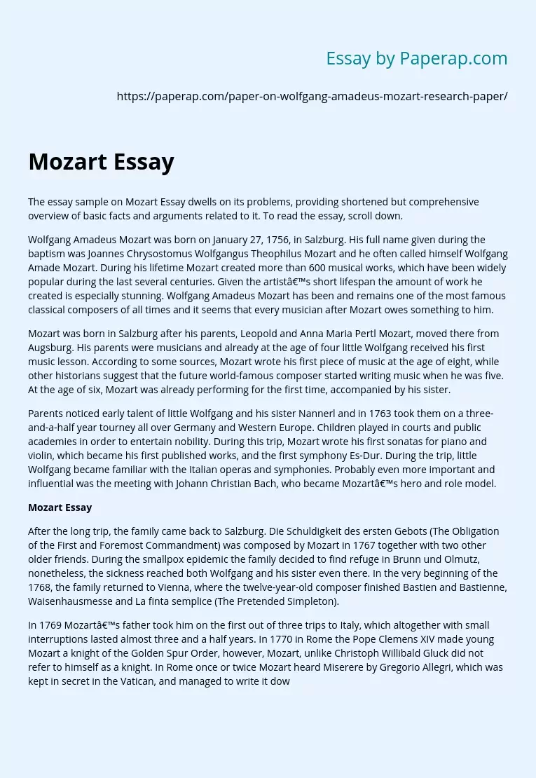 Mozart Wolfgang Essay