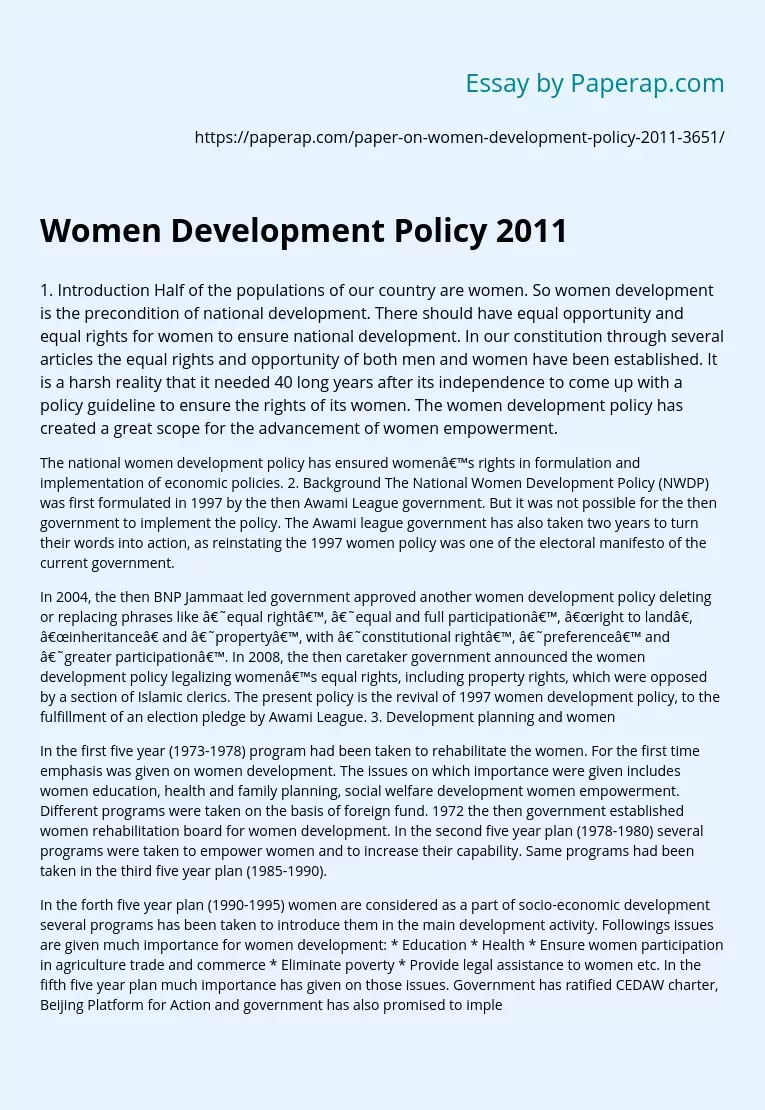Women Development Policy 2011