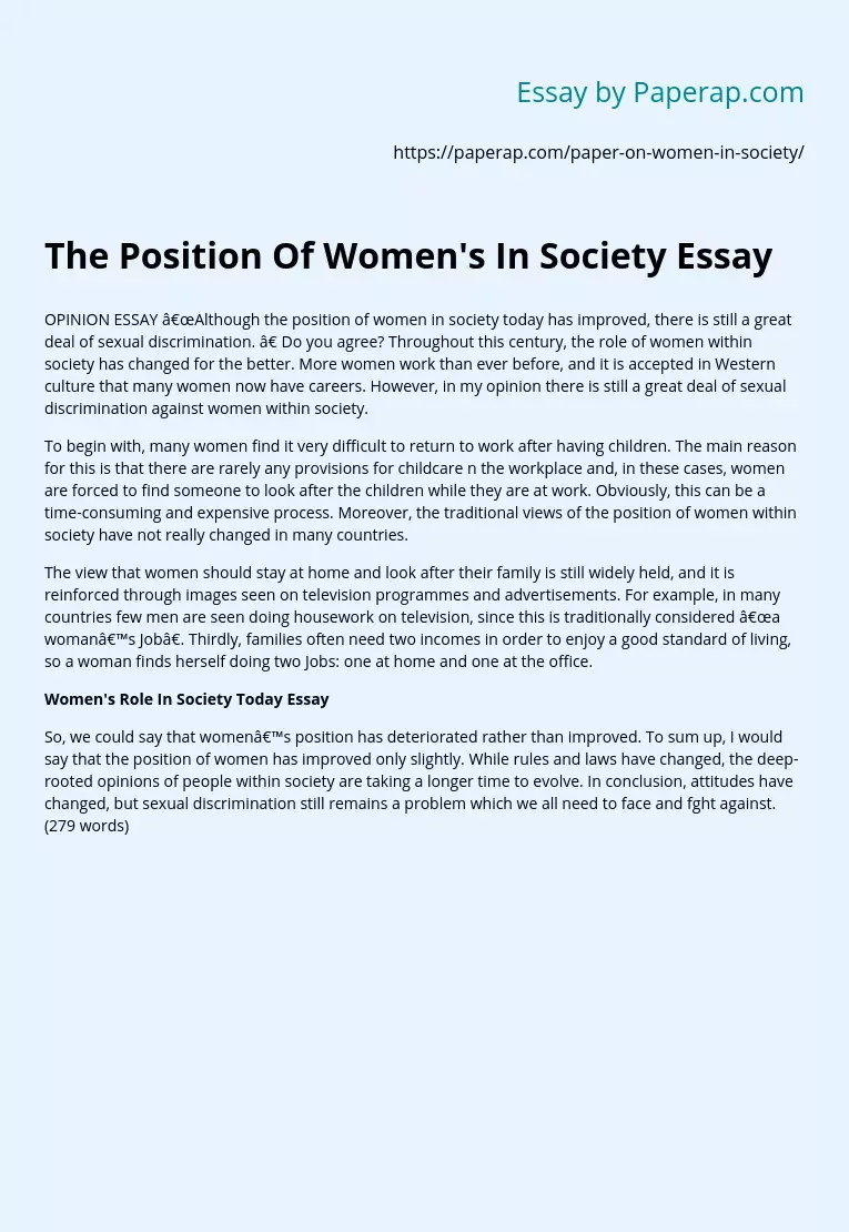 The Position Of Women's In Society Essay