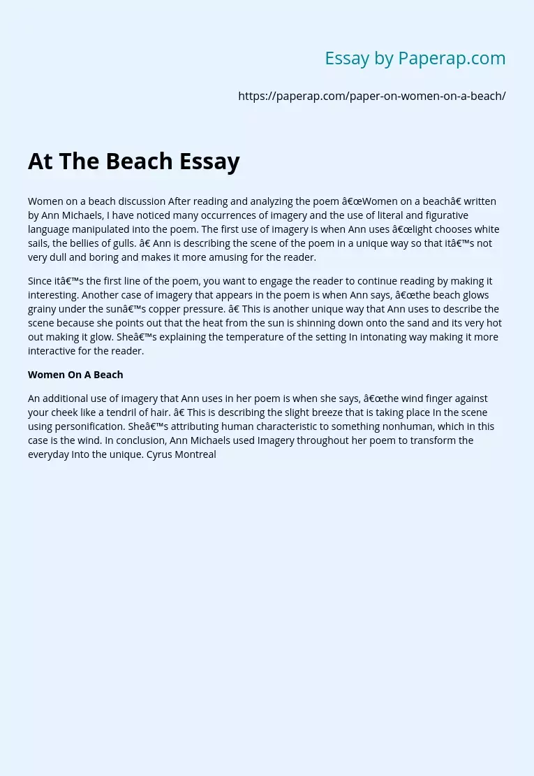 Women on a Beach by Ann Michaels Poem Analysis