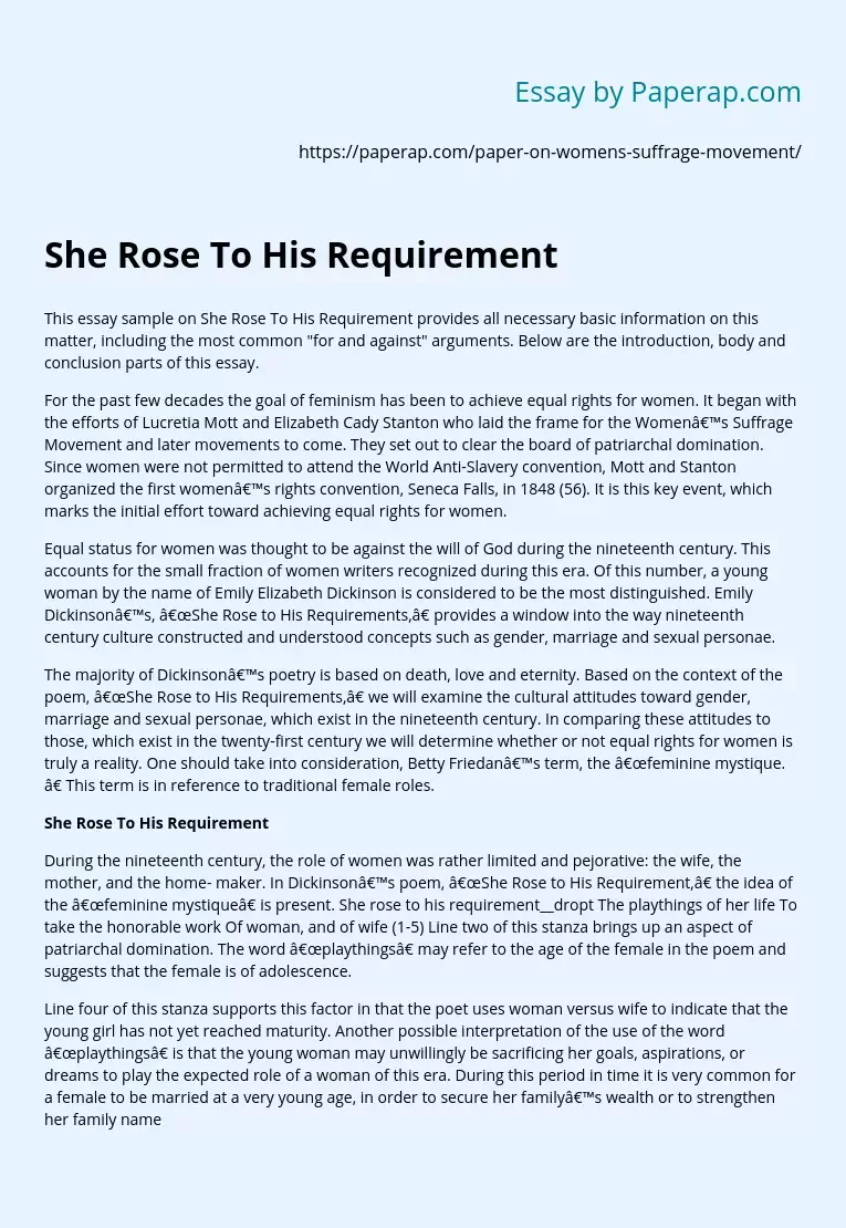 She Rose To His Requirement