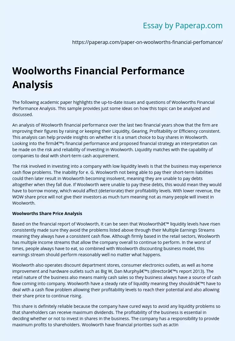 Woolworths Financial Performance Analysis