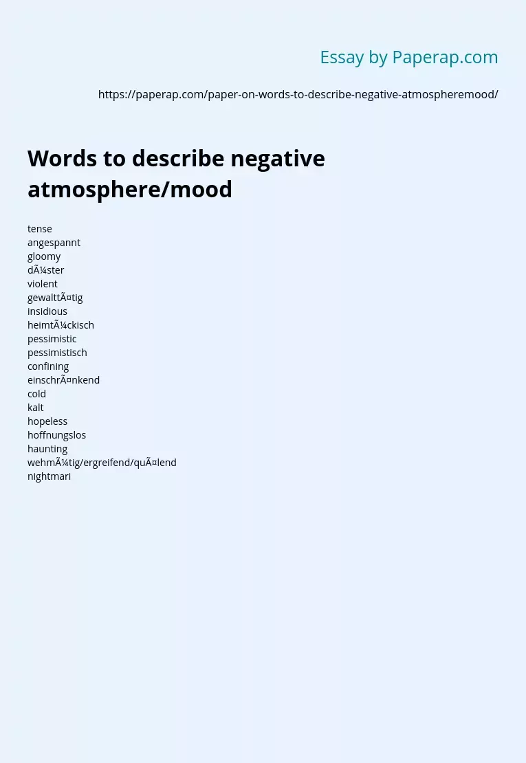 Words to describe negative atmosphere/mood