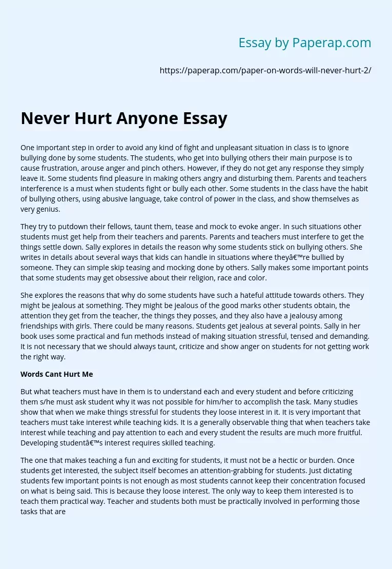 Never Hurt Anyone Essay