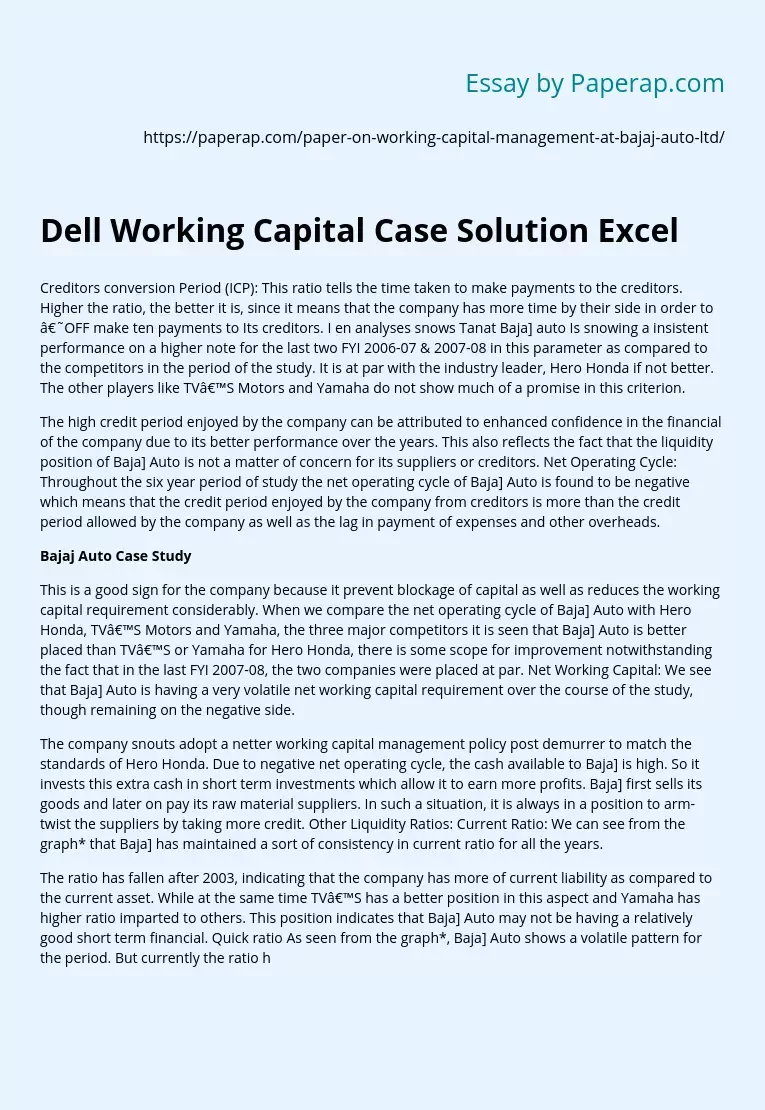 Dell Working Capital Case Solution Excel