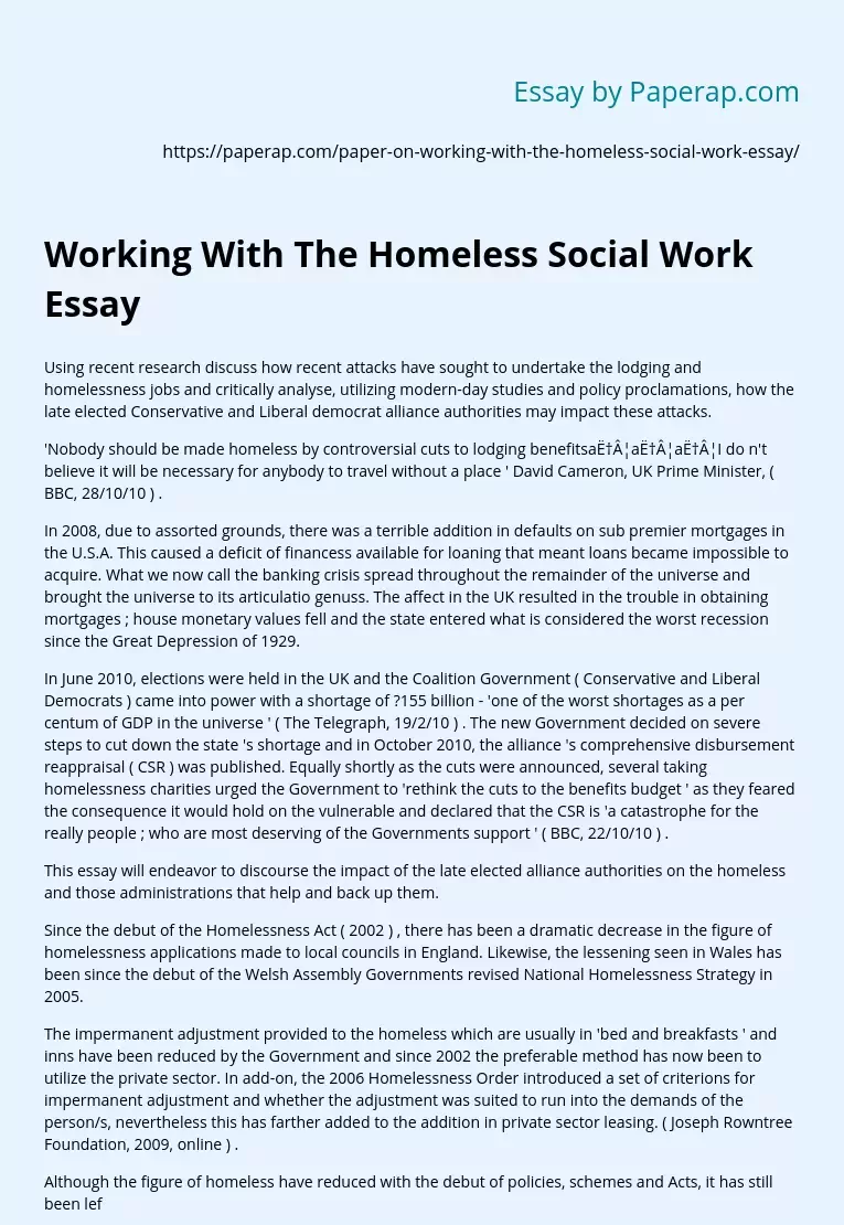 Working With The Homeless Social Work Essay
