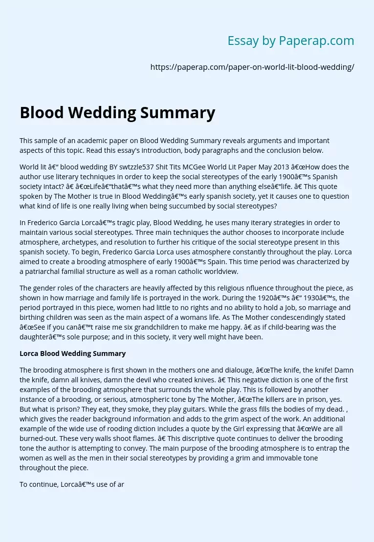 Blood Wedding Summary