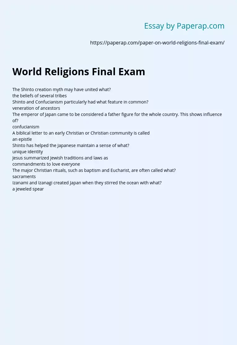 World Religions Final Exam