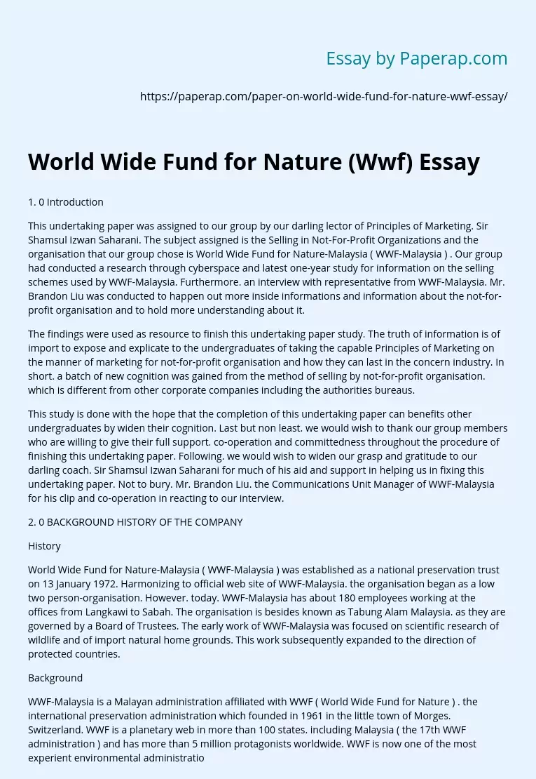 World Wide Fund for Nature (Wwf) Essay