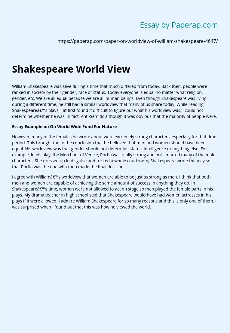 Shakespeare's views on the world and man