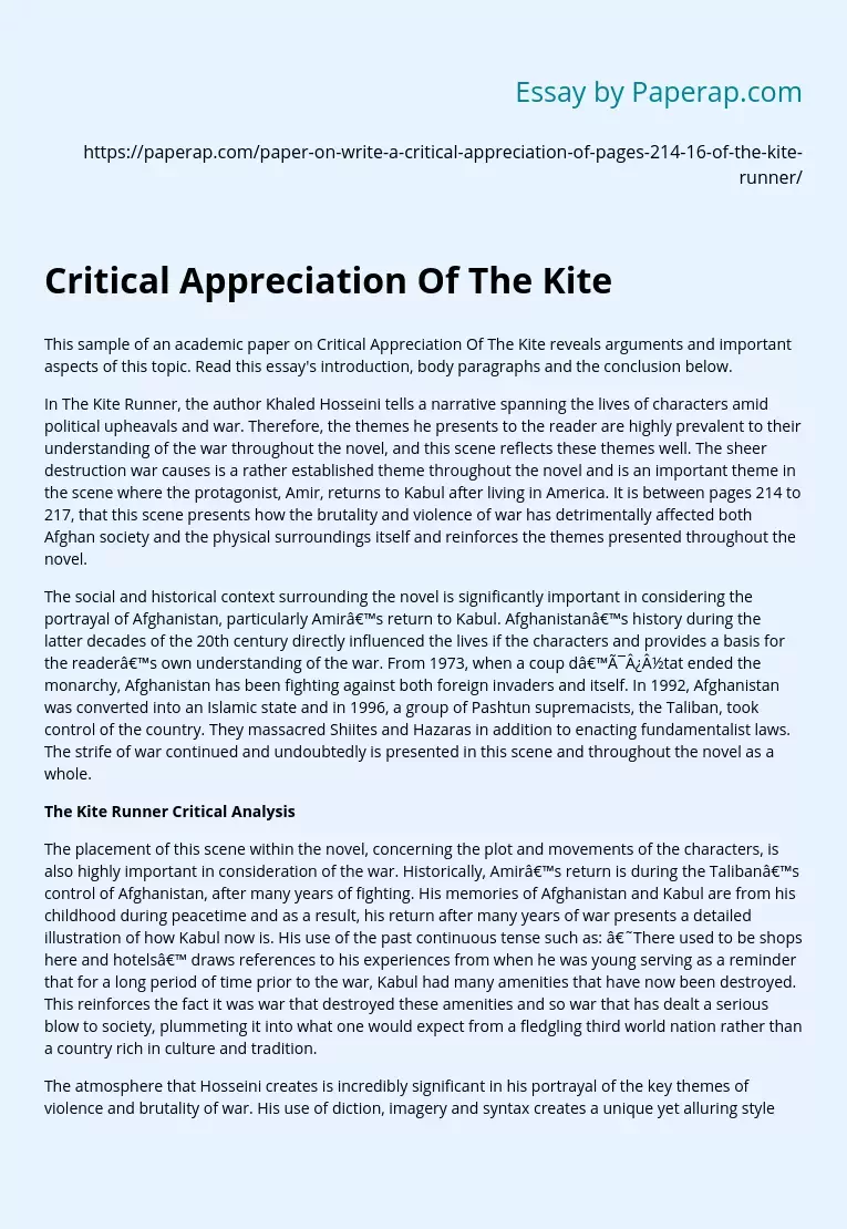 Critical Appreciation Of The Kite