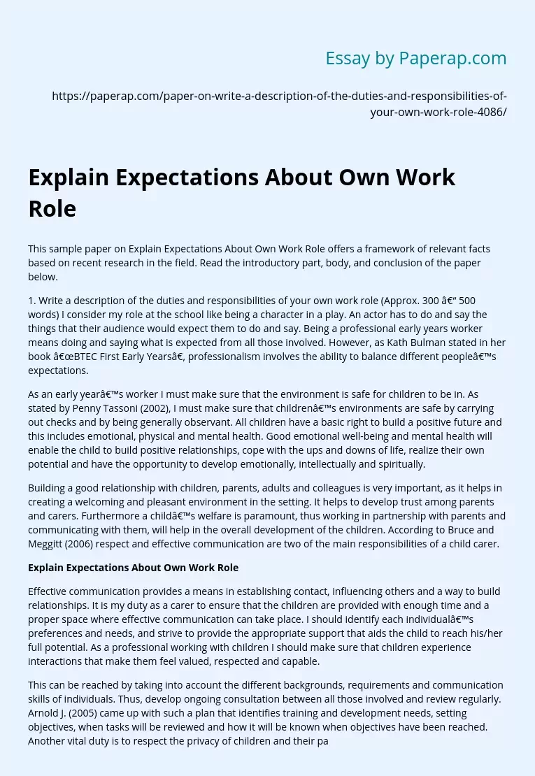 Explain Expectations About Own Work Role