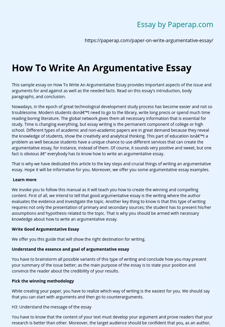 How To Write An Argumentative Essay