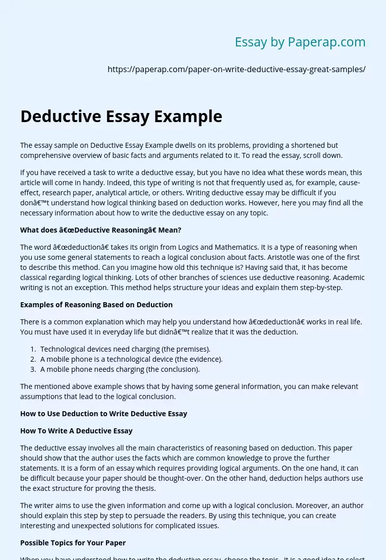 Deductive Essay Example