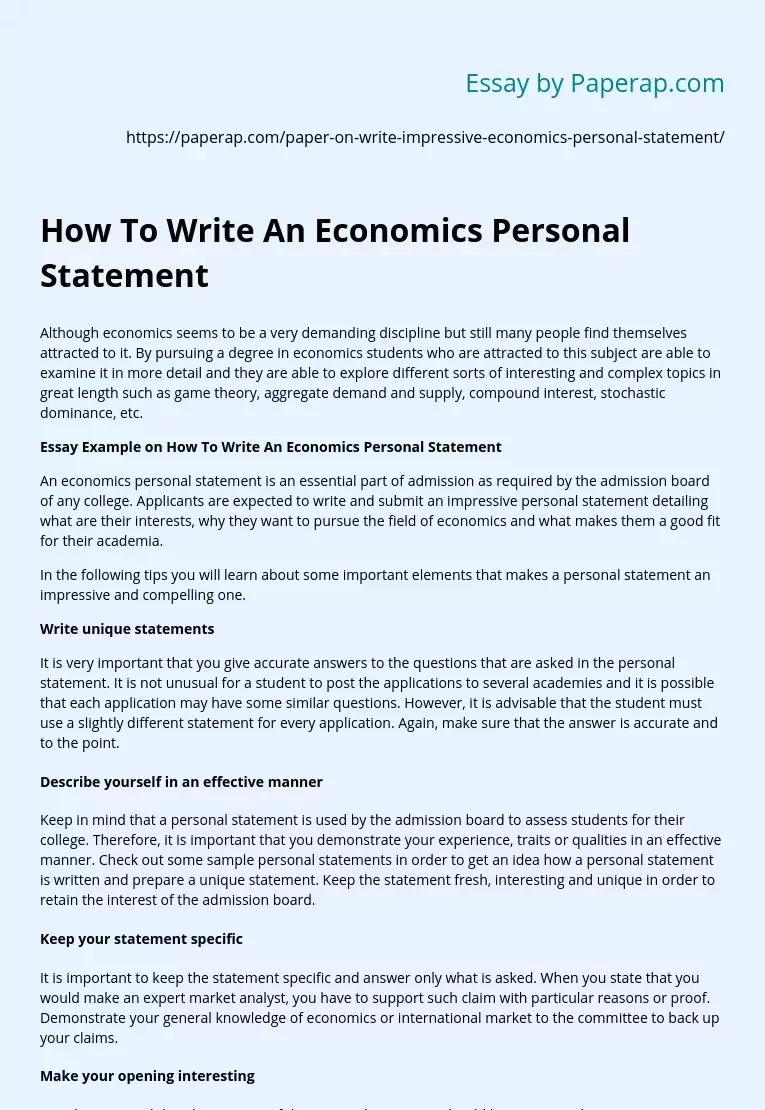 How To Write An Economics Personal Statement