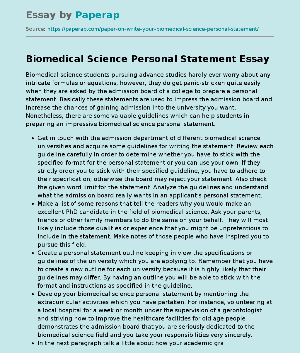 best biomedical science personal statements