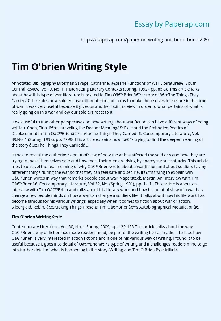 Tim O'brien Writing Style