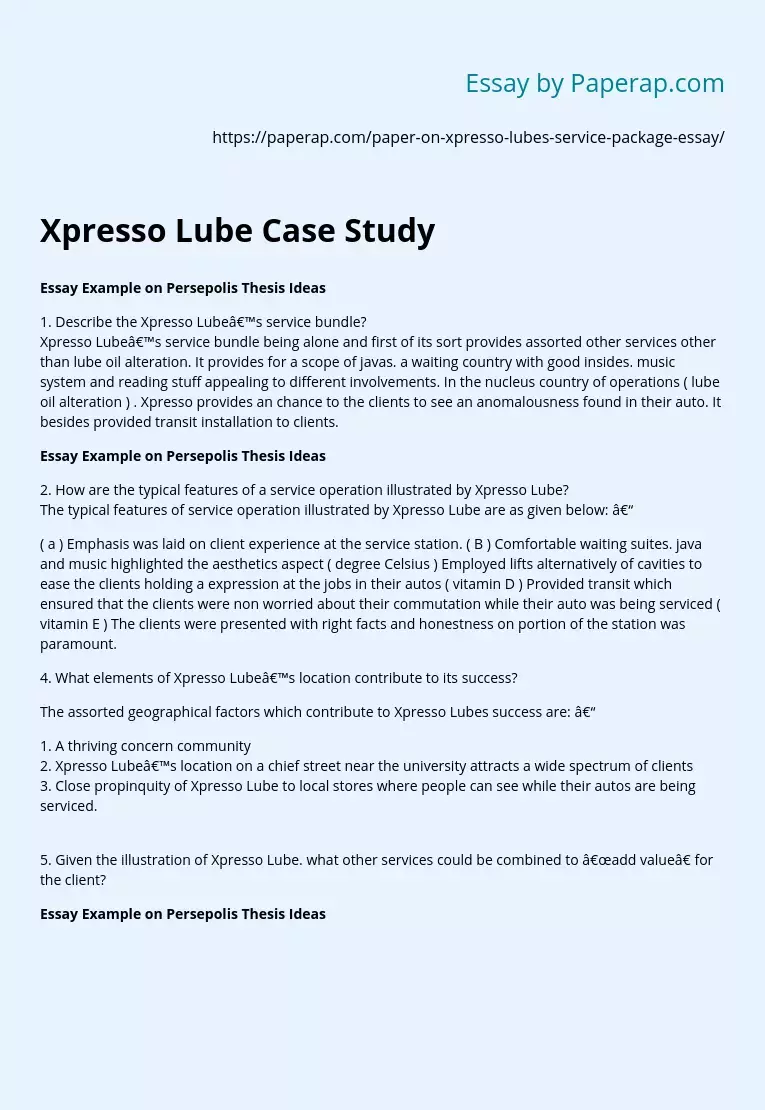 Xpresso Lube Case Study