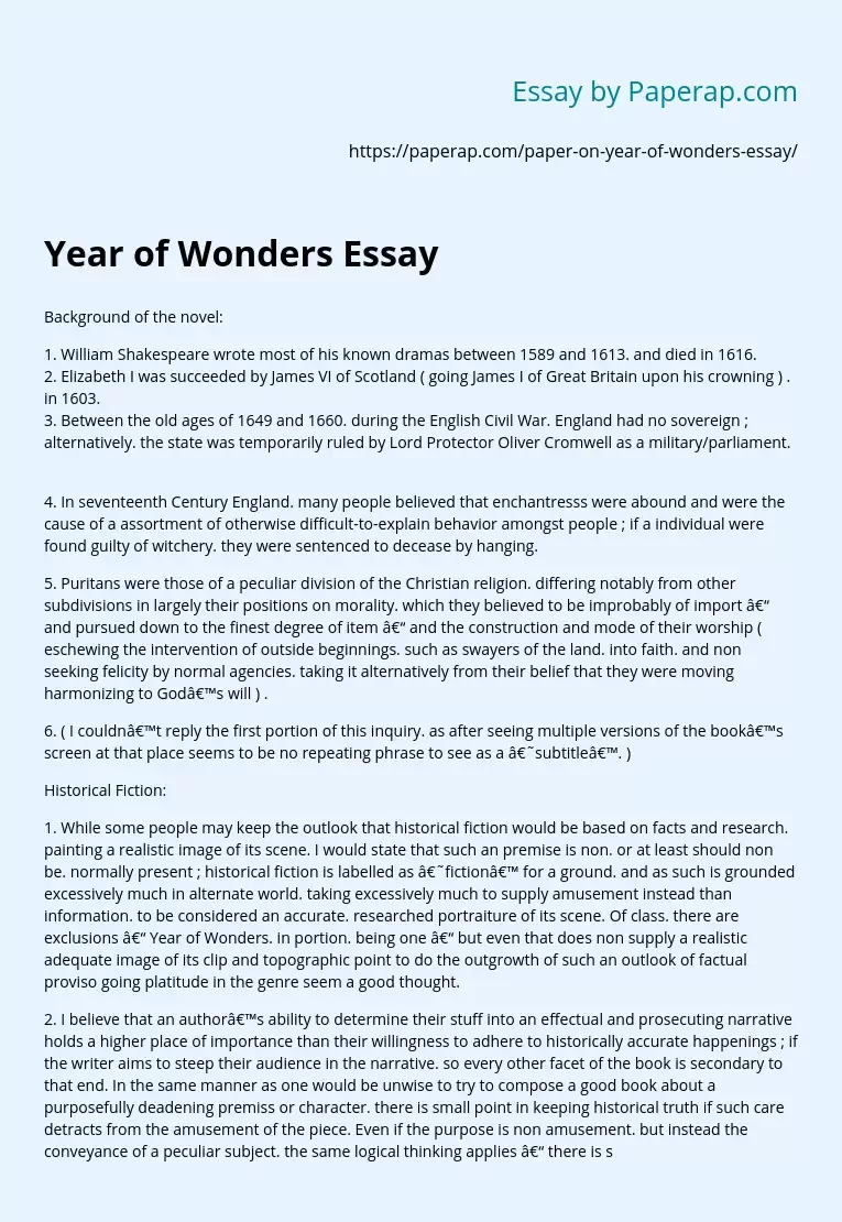 Year of Wonders Essay