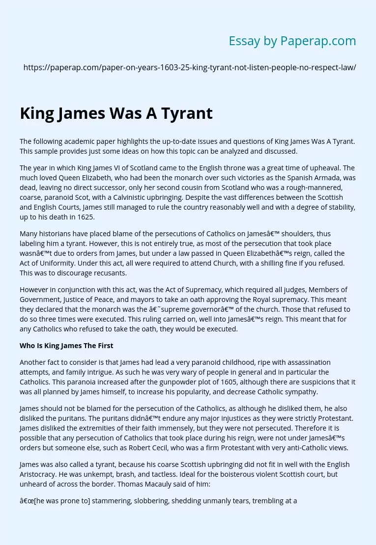 King James Was A Tyrant