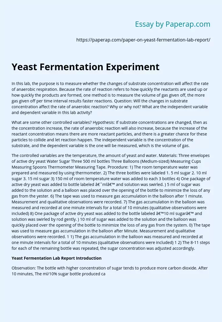 Yeast Fermentation Experiment