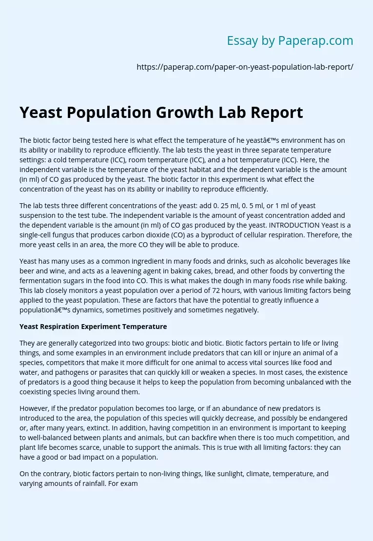 Yeast Population Growth Lab Report