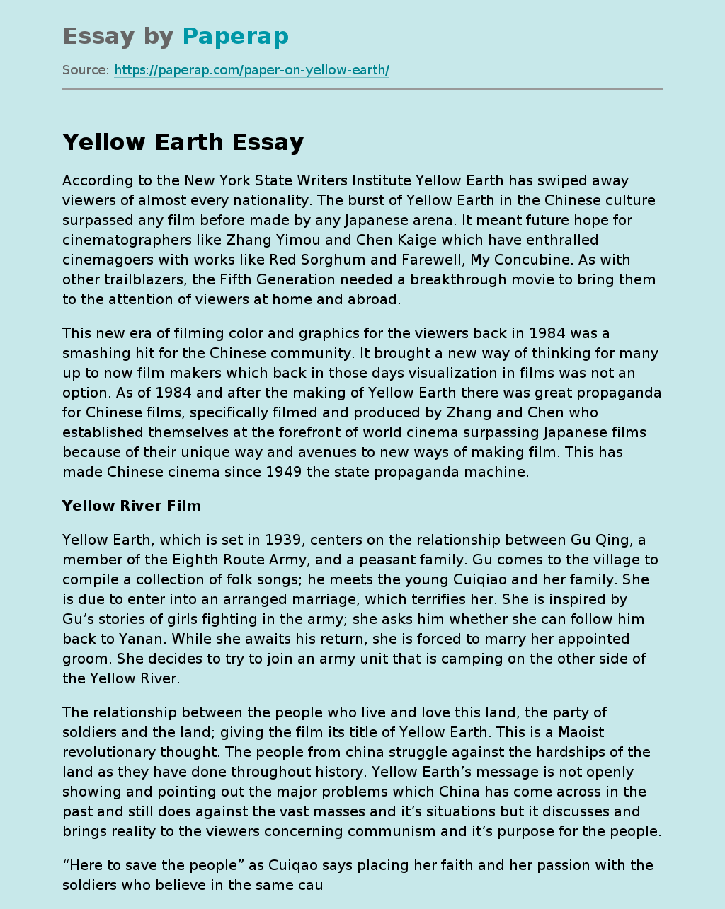 Yellow Earth's Global Impact
