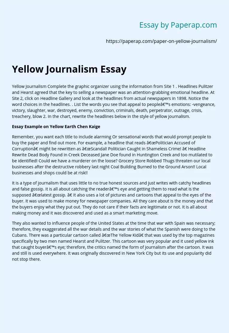 Реферат: Yellow Journalism Essay Research Paper YELLOW JOURNALISMYellow