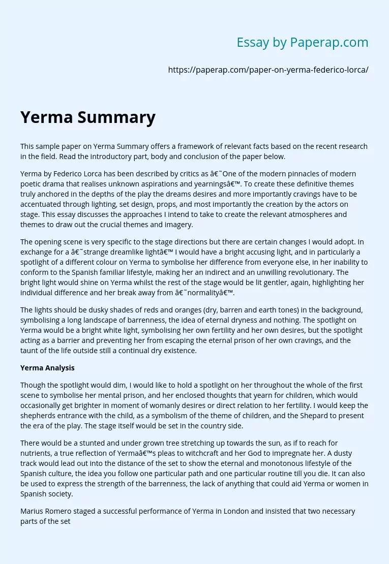 Yerma by Federico Lorca Summary and Analysis