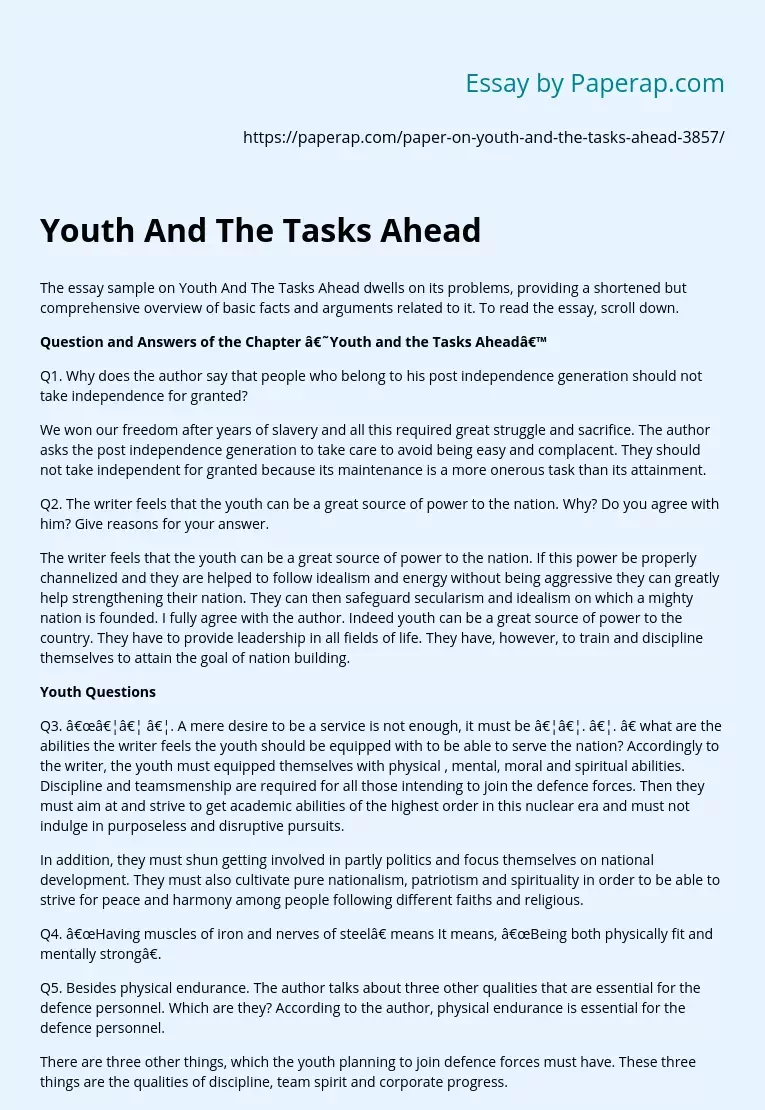 Youth And The Tasks Ahead
