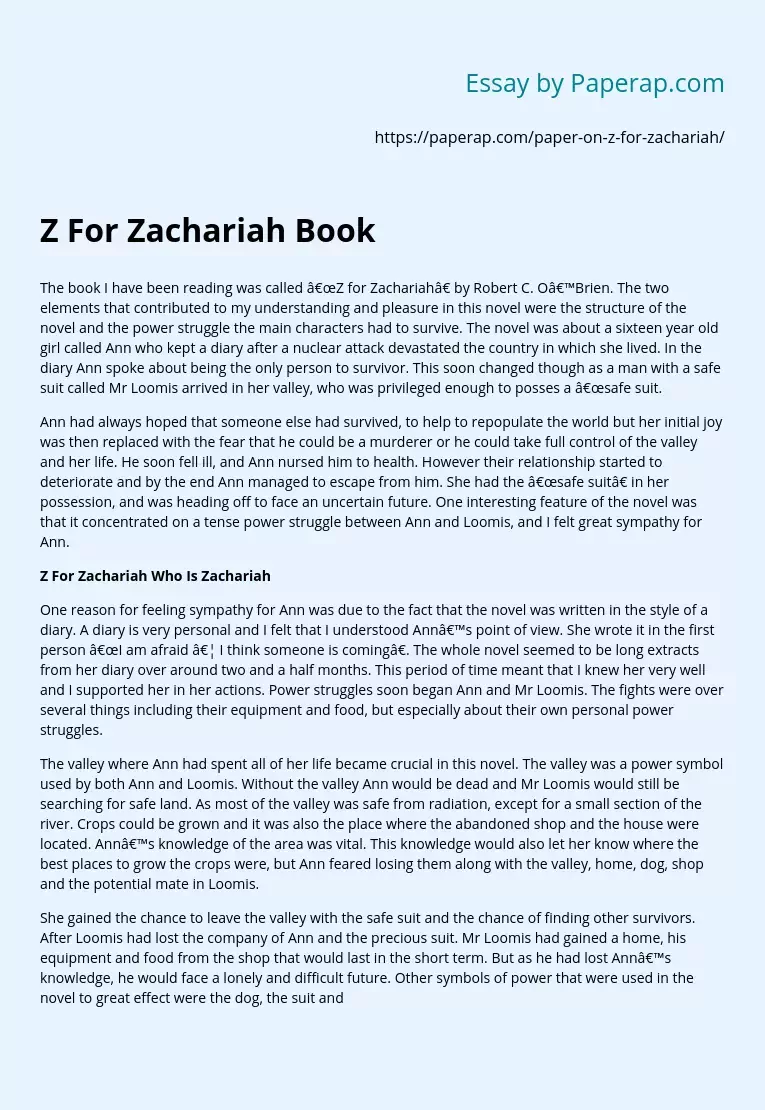 Z For Zachariah Book