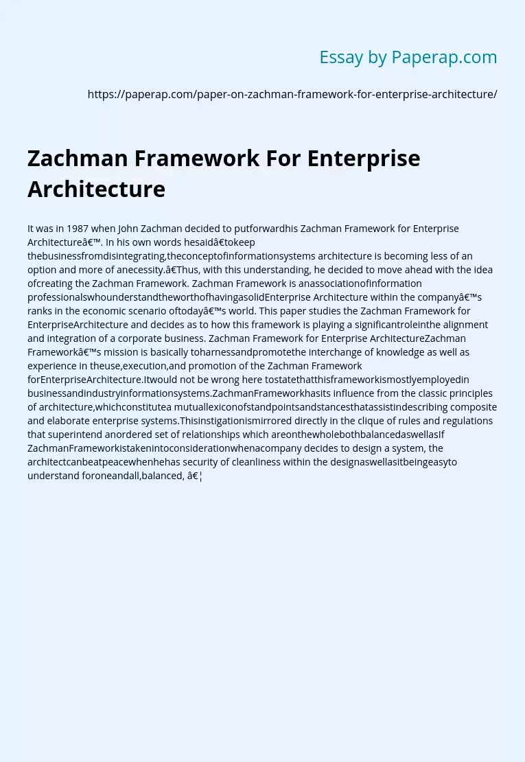 Zachman Framework For Enterprise Architecture