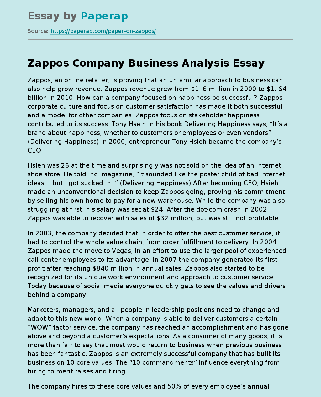 Zappos Company Business Analysis