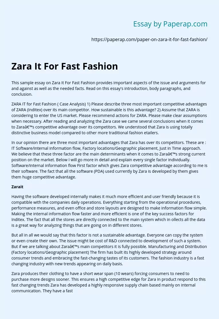Zara It For Fast Fashion