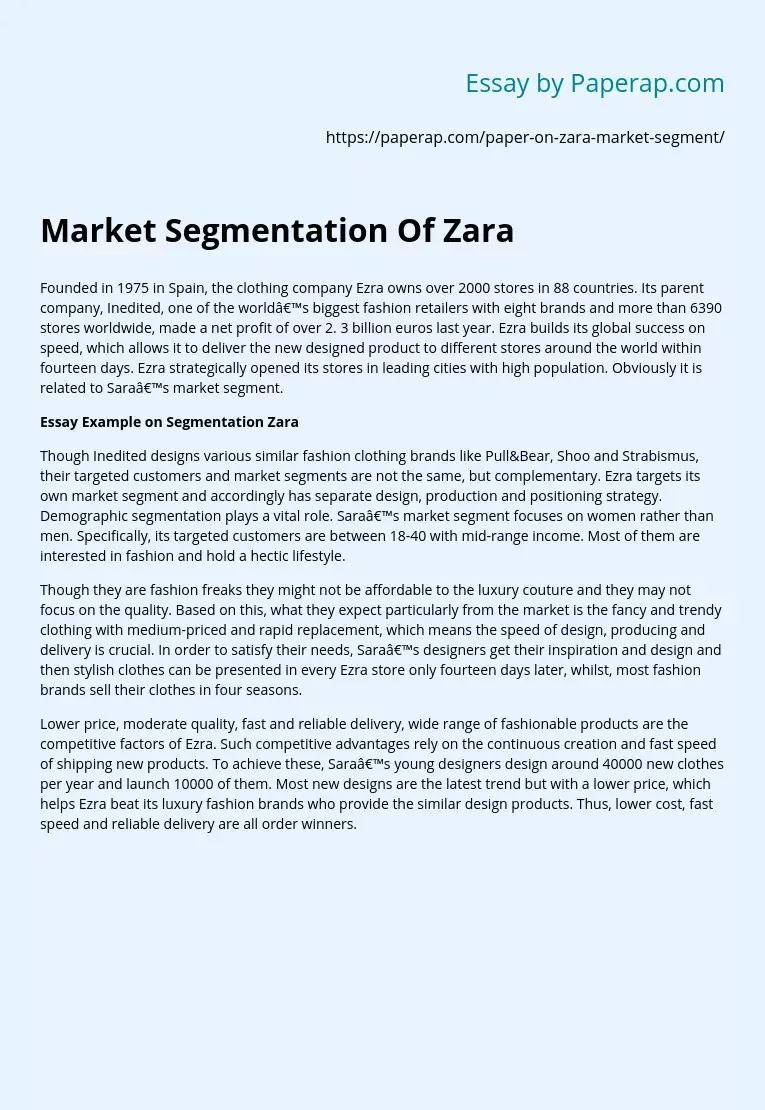 Market Segmentation Of Zara