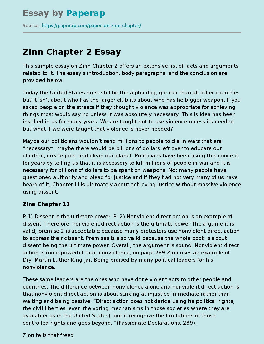 Sample Essay on Zinn Chapter 2