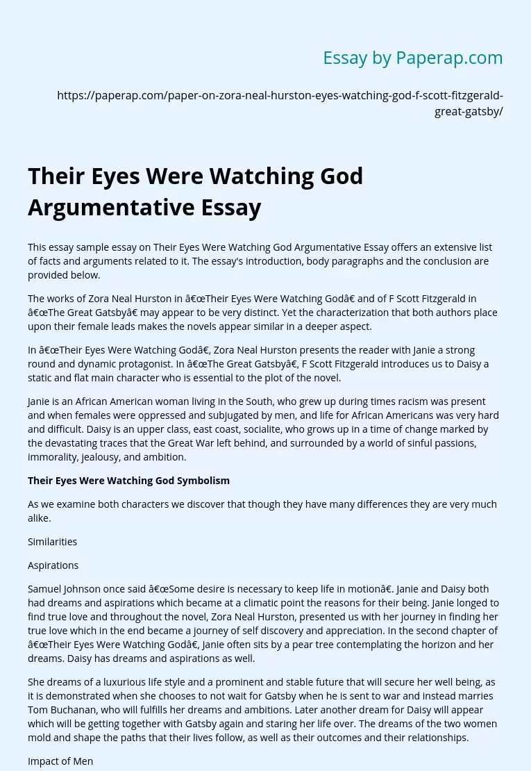 Their Eyes Were Watching God Argumentative Essay