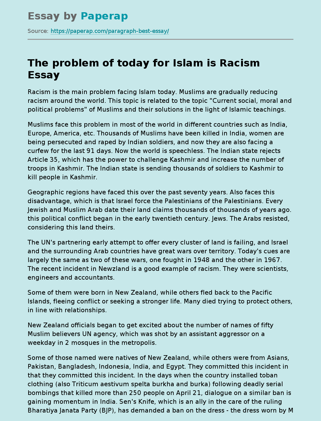 The problem of today for Islam is Racism