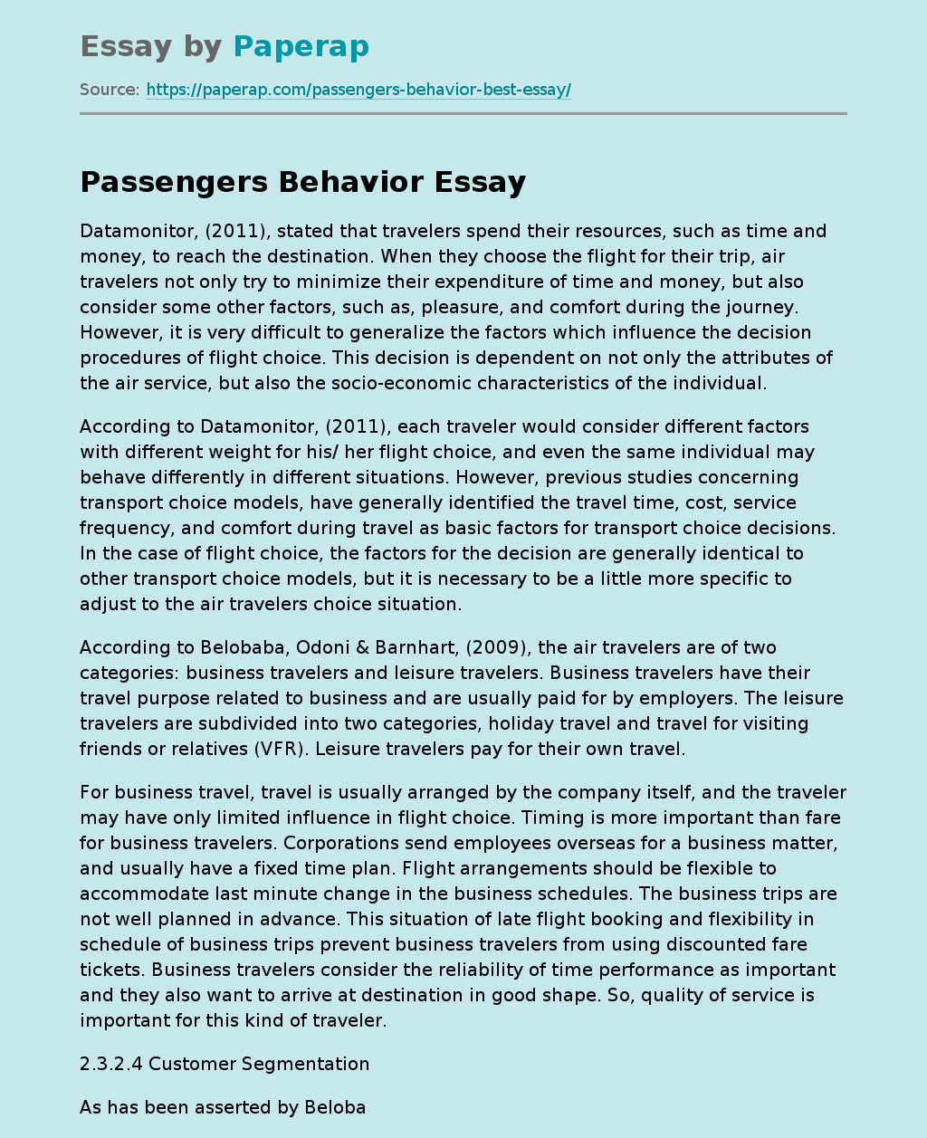Passengers Behavior