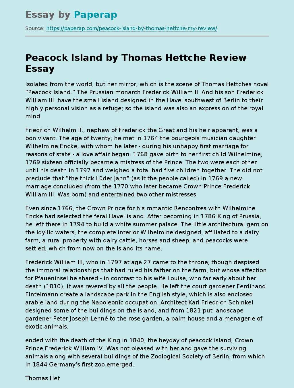 Peacock Island by Thomas Hettche Review